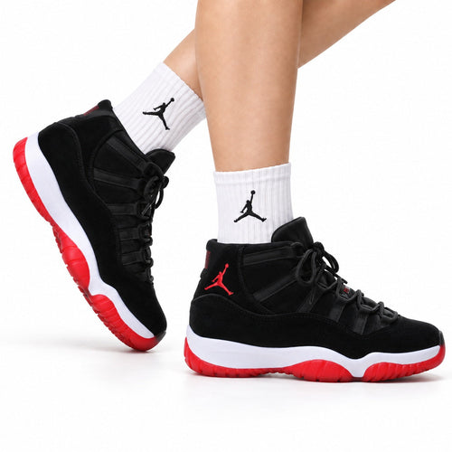 Air Jordan 11 Retro Black and Red Unisex Sneakers Style 20 on-foot main image
