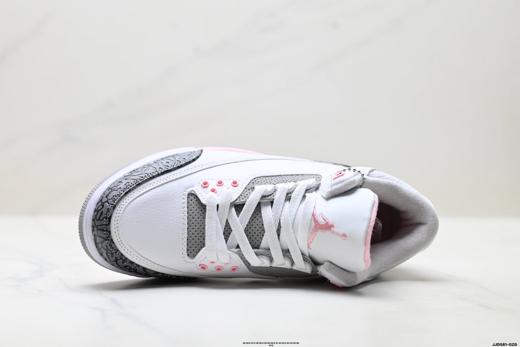 Air Jordan 3 Retro White Grey Pink sneakers detail view 2