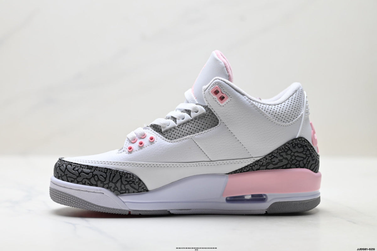 Air Jordan 3 Retro White Grey Pink sneakers detail view 3