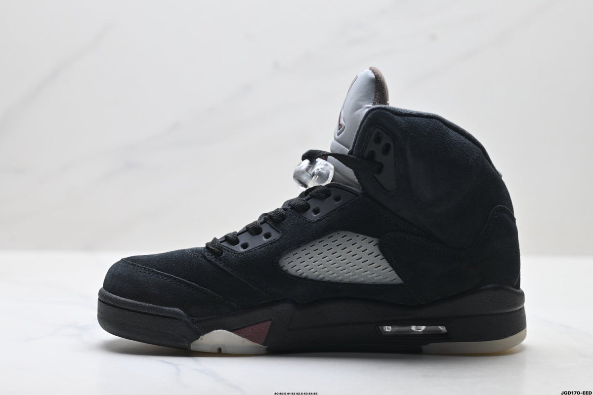 Air Jordan 5 Retro Triple Black Red Accent Sneakers detail view 3