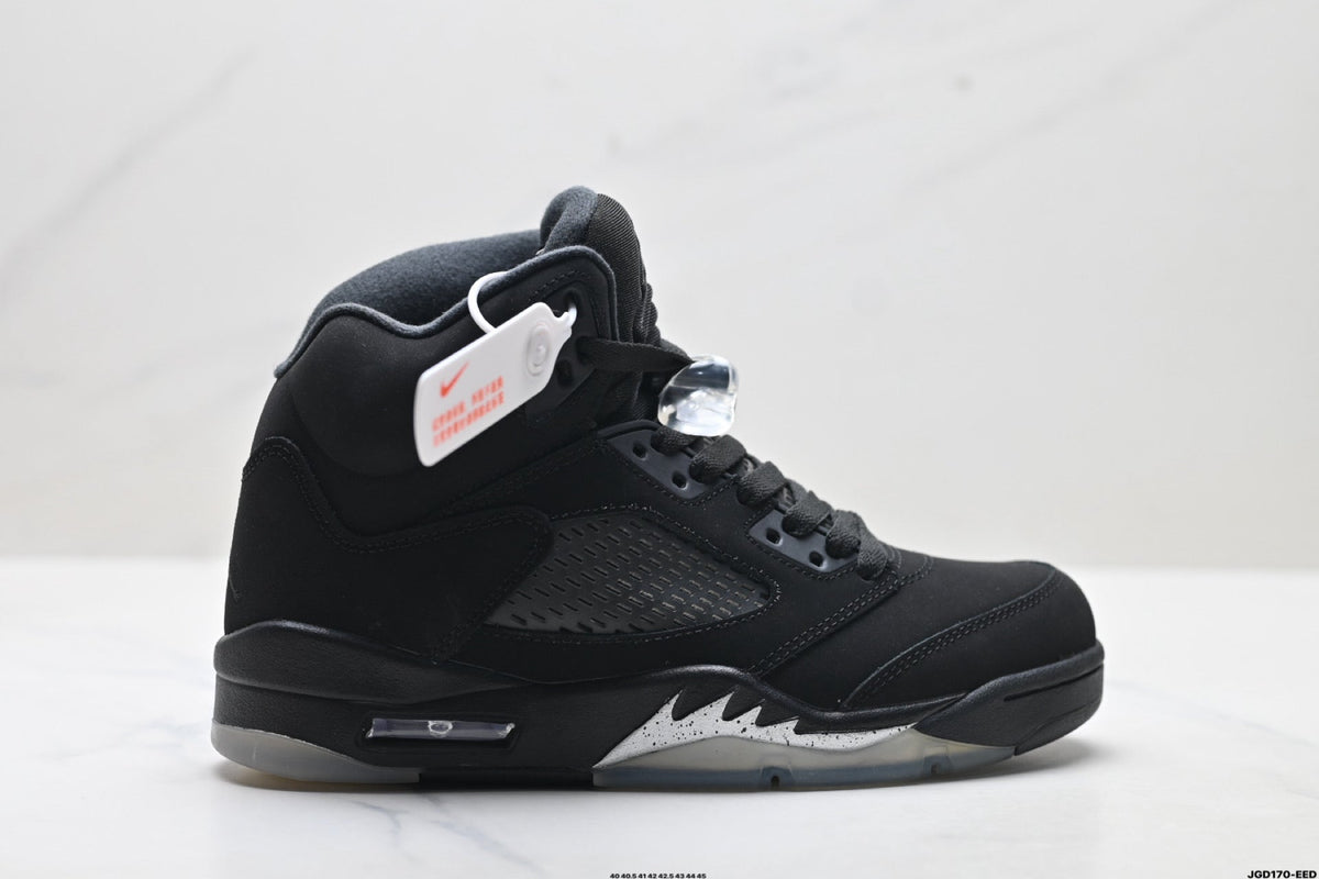 Air Jordan 5 Retro Black Metallic Silver Sneakers detail view 1