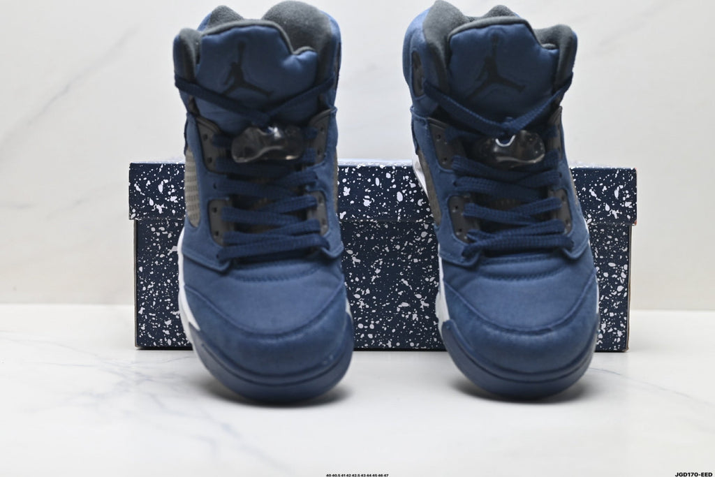 Air Jordan 5 Retro Navy Blue White Sneakers detail view 7