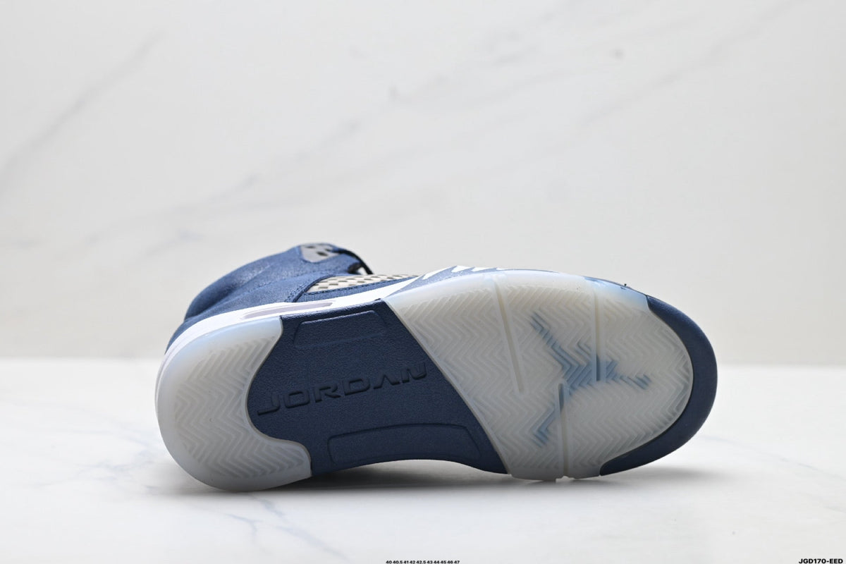 Air Jordan 5 Retro Navy Blue White Sneakers detail view 8
