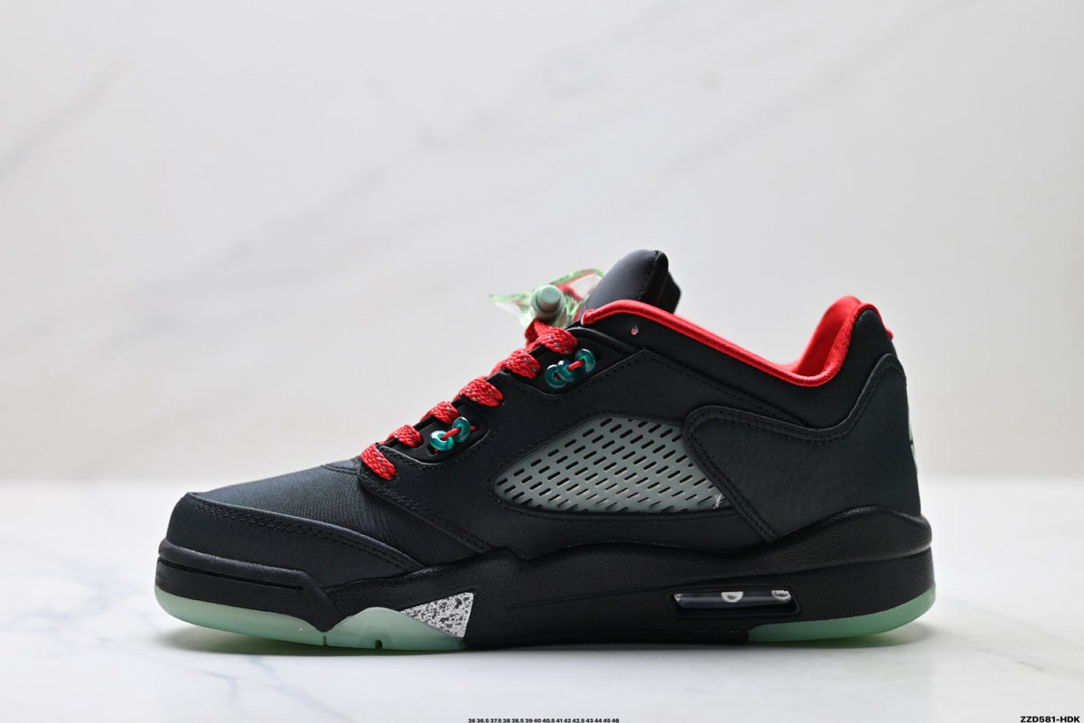 Air Jordan 5 Retro Black Red Green Glow Sneakers detail view 3