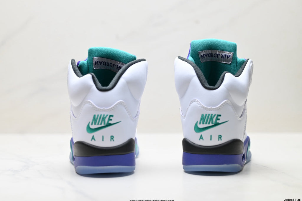 Air Jordan 5 Retro White Purple Emerald Sneakers detail view 6