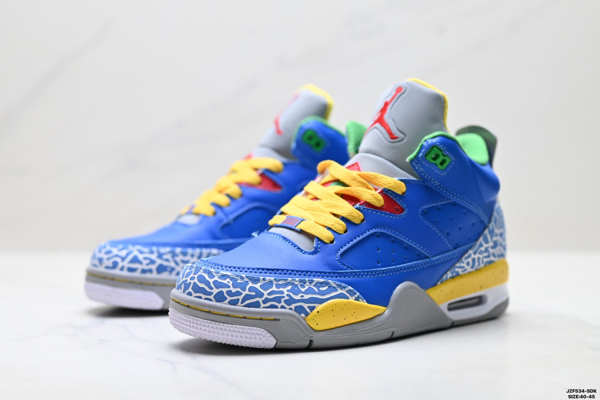 Air Jordan 5 Retro Royal Blue Yellow Green Sneakers detail view 4