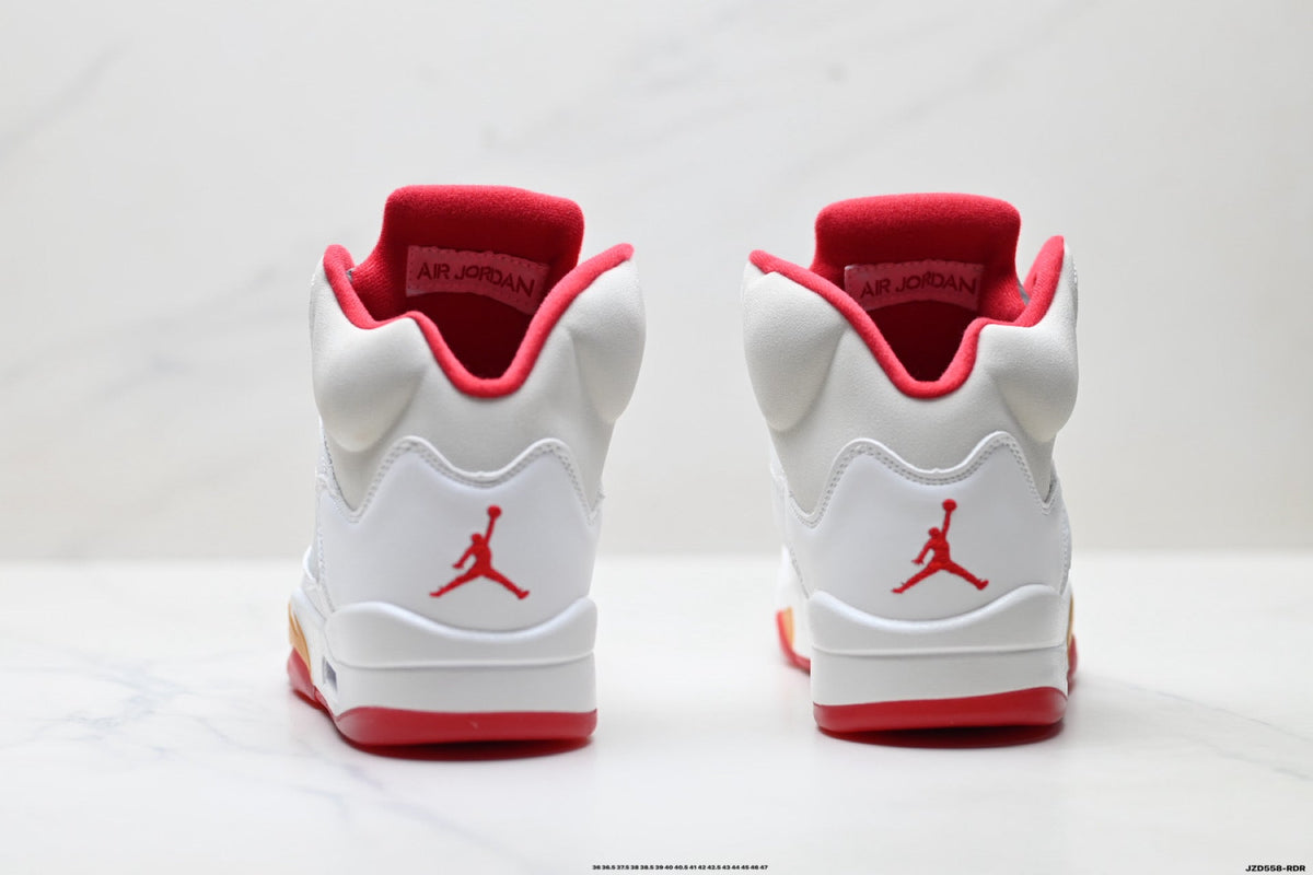 Air Jordan 5 Retro White Orange Red Sneakers detail view 6