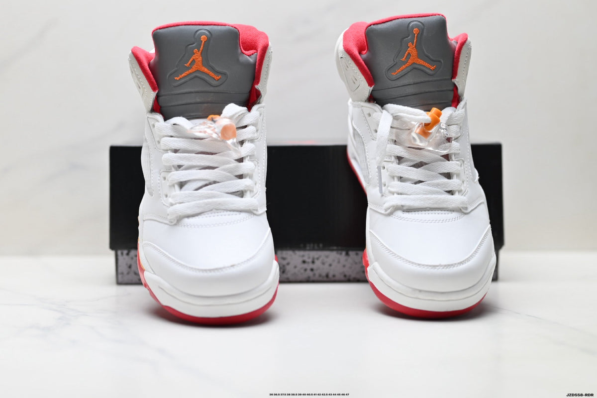 Air Jordan 5 Retro White Orange Red Sneakers detail view 7