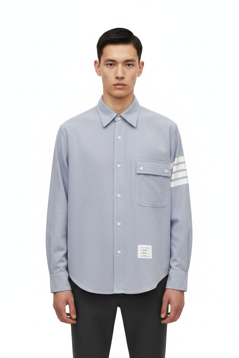 Men's Casual Oxford Shirt - 100% Cotton Button - Front Shirt by Thom Browne, shirt detail view
