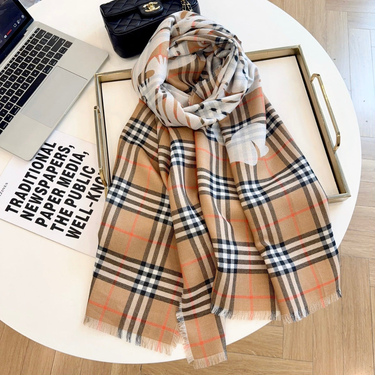 Burberry Style Classic Plaid Fringe Scarf product detail 8