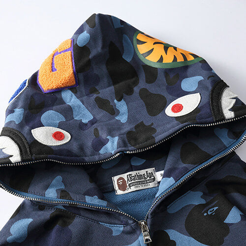BAPE Navy Blue Camo Shark Hoodie product view 4
