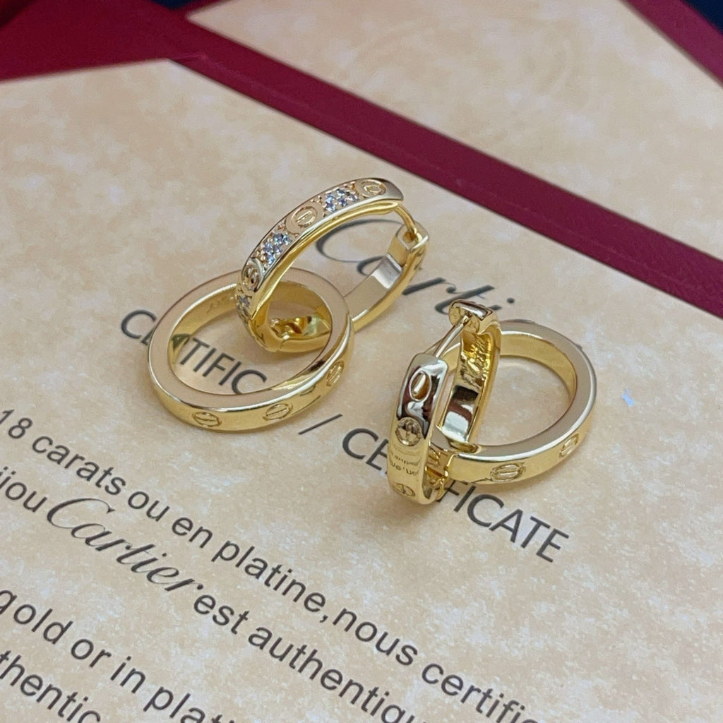 Cartier Gold-Tone Diamond-Set Double-Ring Earrings detail 1