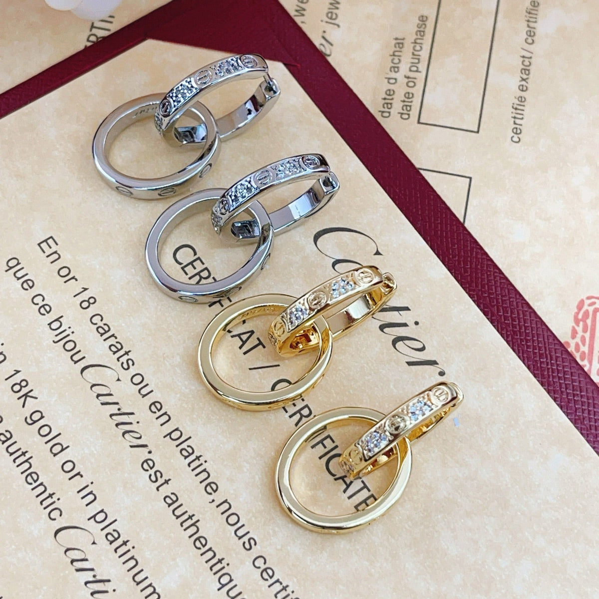Cartier Gold-Tone Diamond-Set Double-Ring Earrings detail 6
