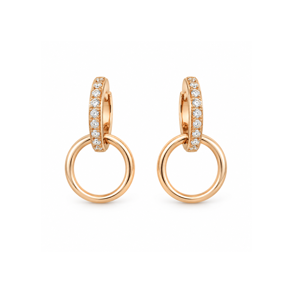 Cartier Gold-Tone Diamond-Set Double-Ring Earrings on pure white background