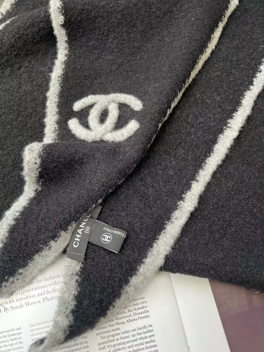 Chanel Style Fuzzy Triangle Logo Scarf product detail 7