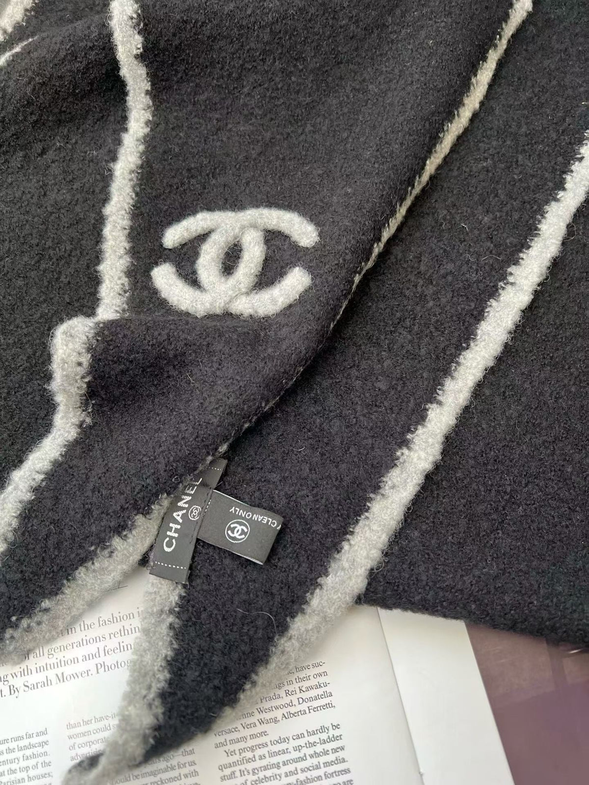 Chanel Style Fuzzy Triangle Logo Scarf product detail 7