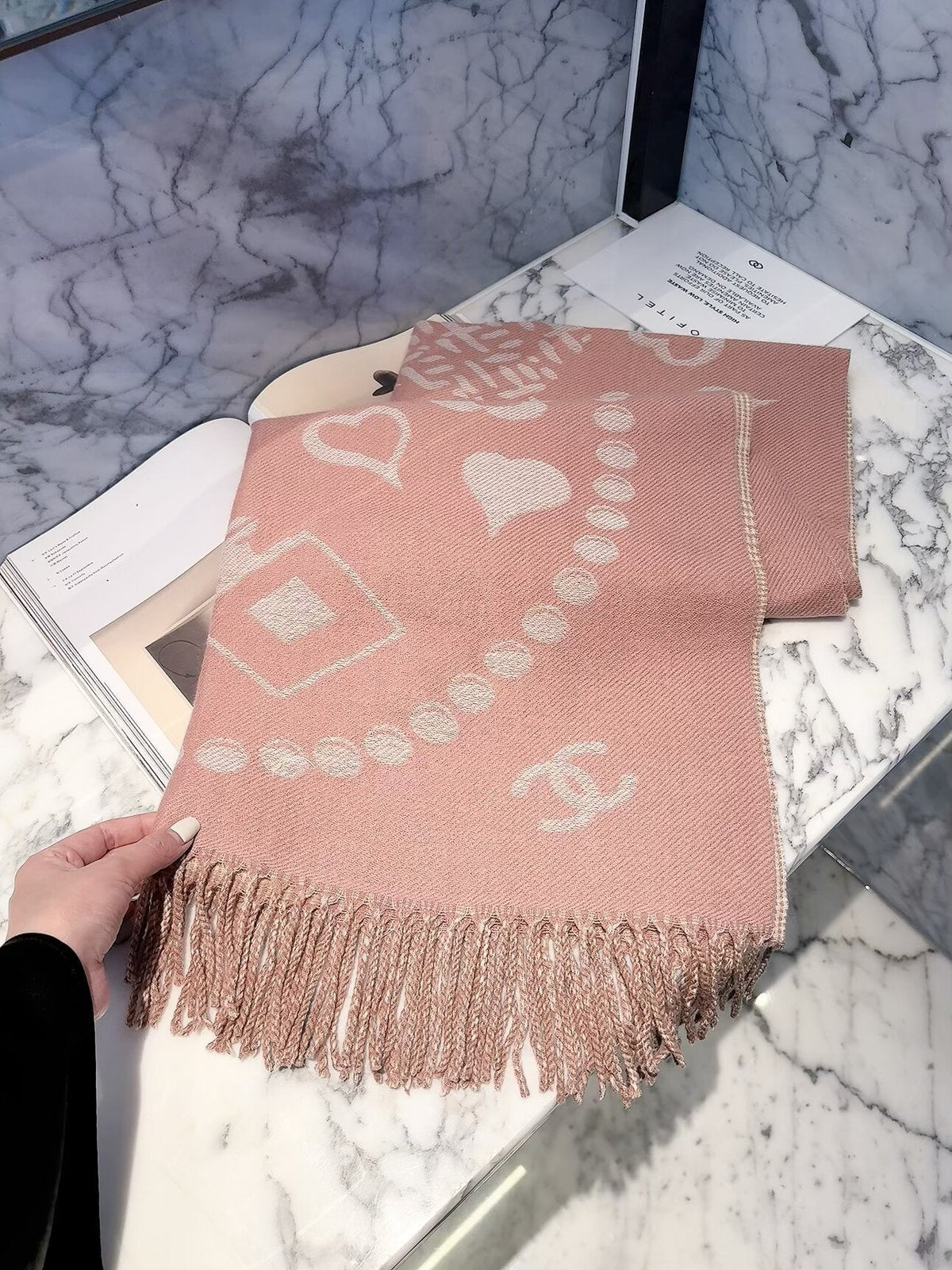 Chanel Style Jewelry Motif Fringe Scarf product detail 5