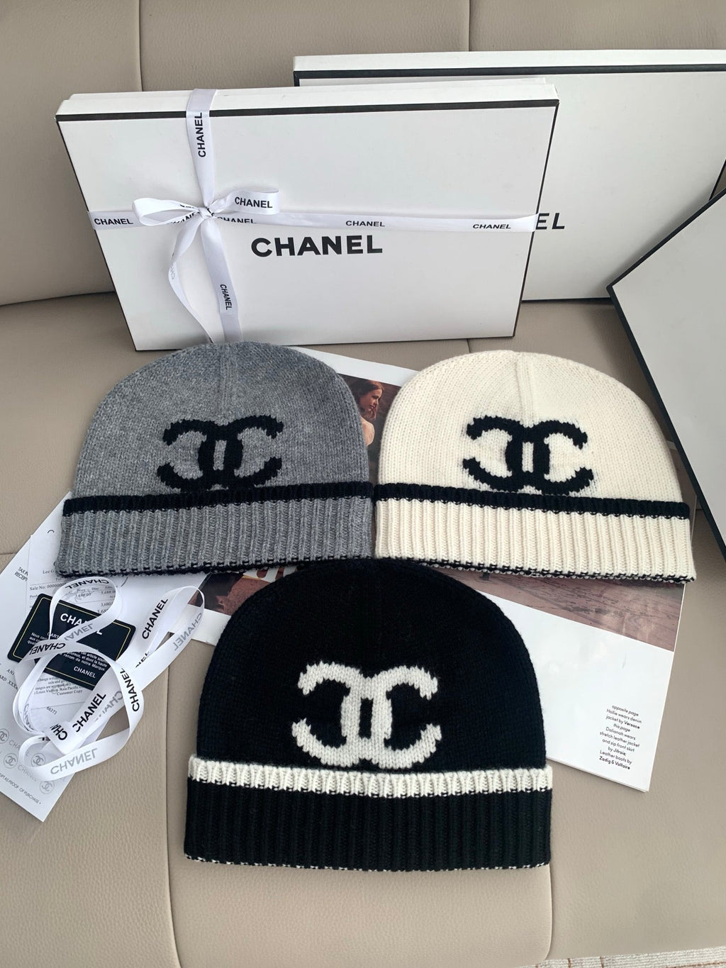 Chanel Style Logo Knit Scarf and Beanie Set product detail 4