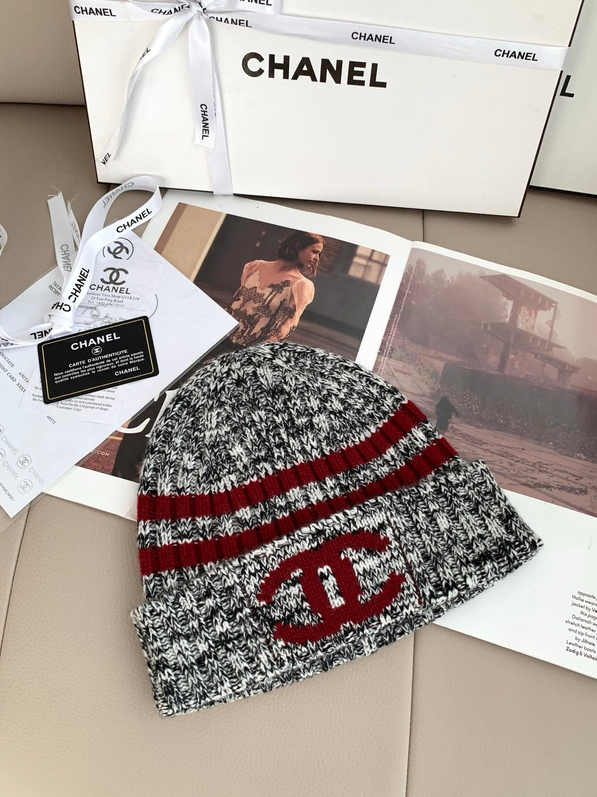 Chanel Style Marled Knit Scarf and Beanie Set product detail 7