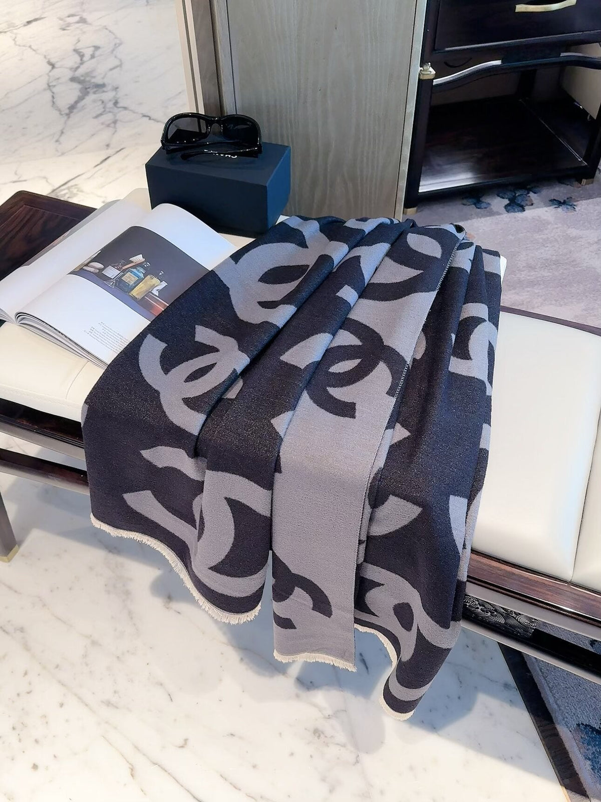 Chanel Style Oversized Logo Knit Scarf product detail 3