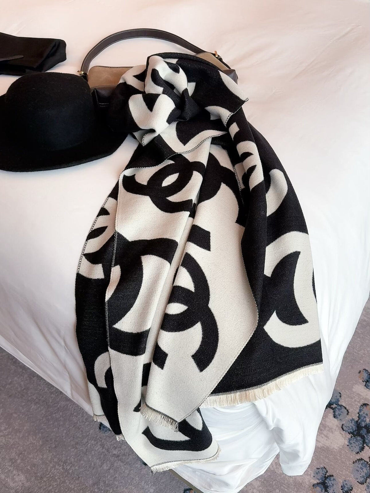 Chanel Style Oversized Logo Knit Scarf product detail 5