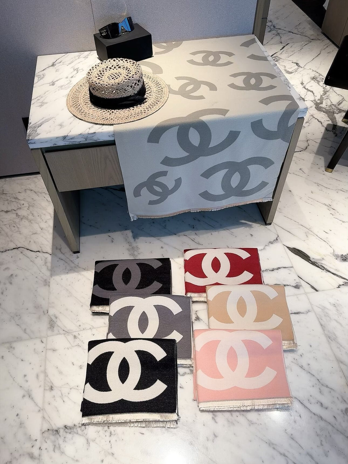Chanel Style Oversized Logo Knit Scarf product detail 9