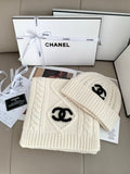 Chanel Style Rib-Knit Scarf and Beanie Set
