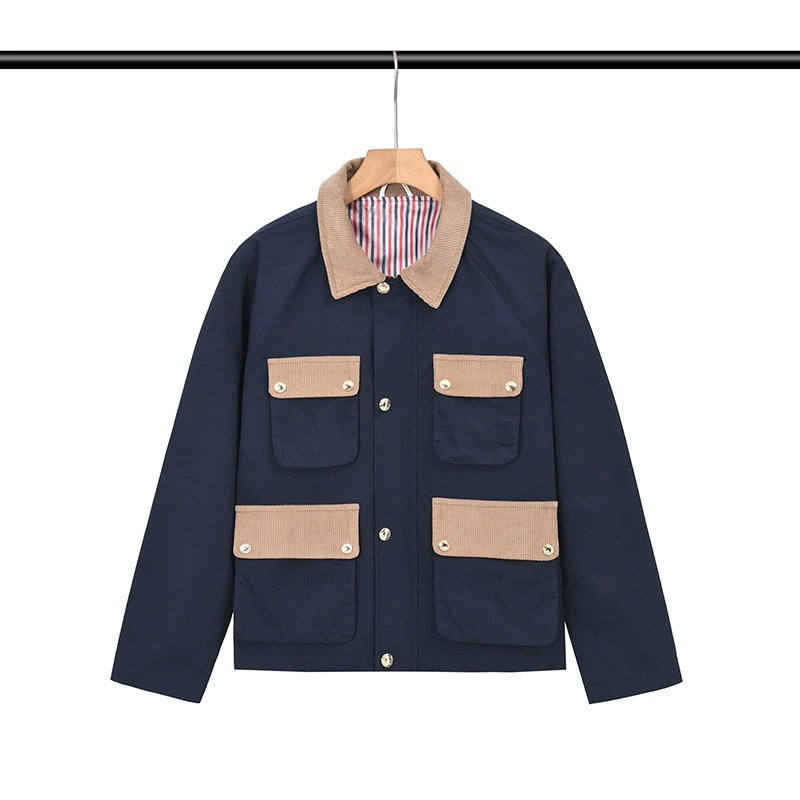 4 - Bar Utility Pocket Jacket with Signature Grosgrain Detail by Thom Browne, outerwear detail view