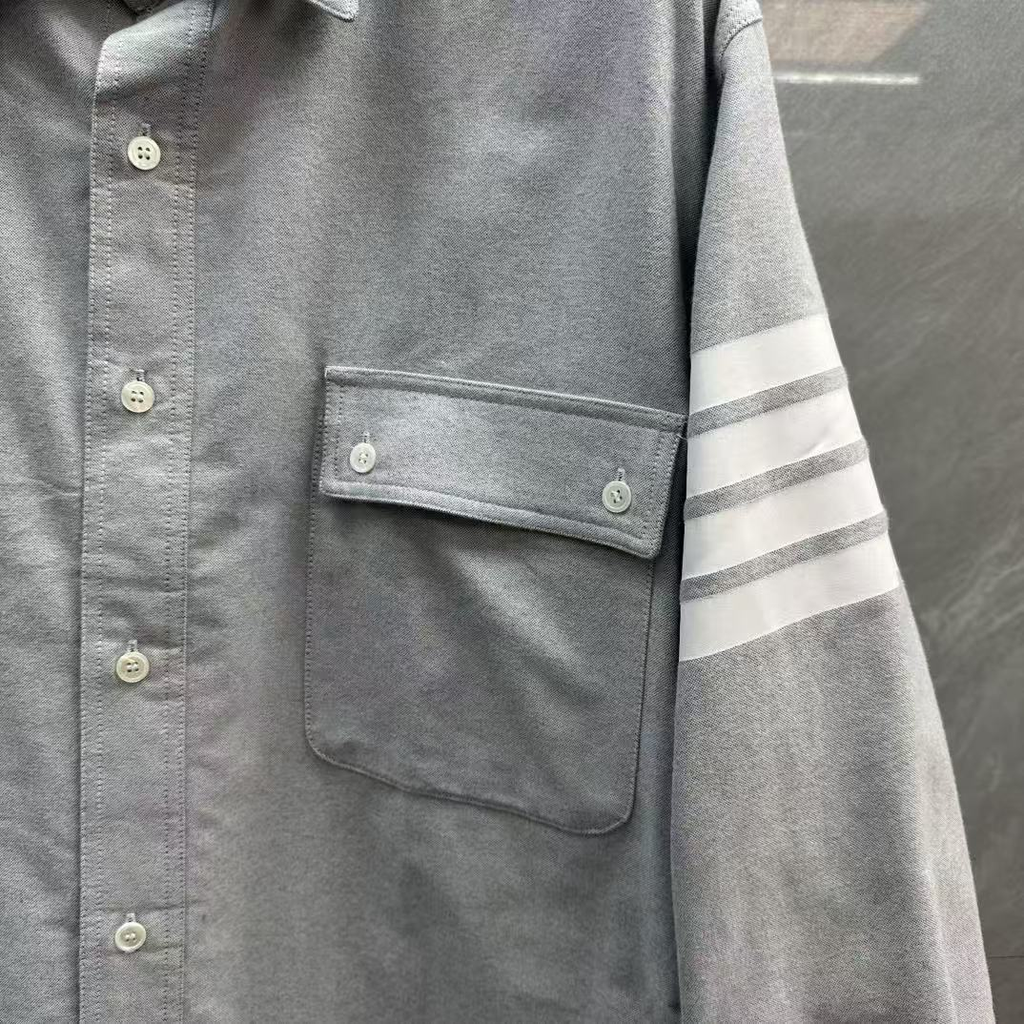 Men's Casual Oxford Shirt - 100% Cotton Button - Front Shirt by Thom Browne, shirt detail view