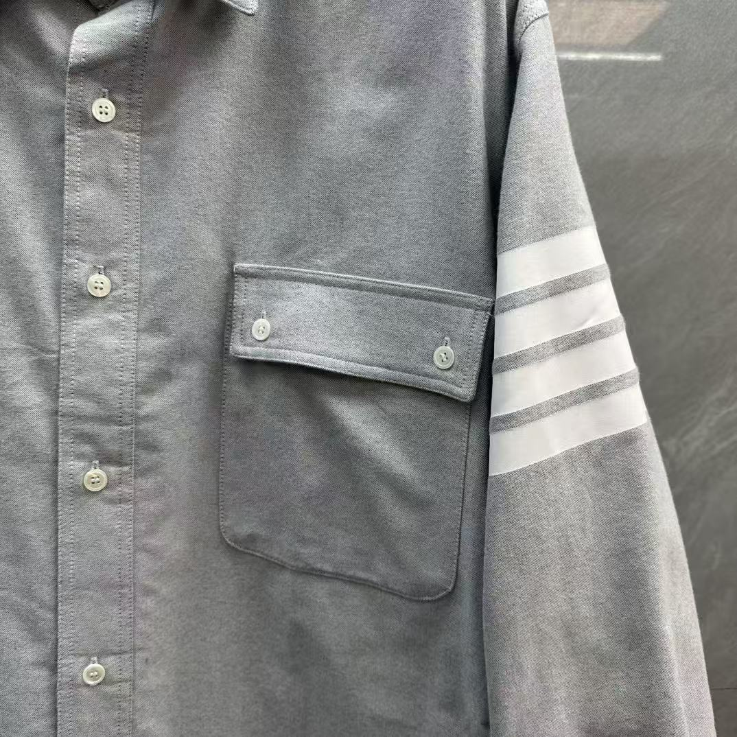 Men's Casual Oxford Shirt - 100% Cotton Button - Front Shirt by Thom Browne, shirt detail view