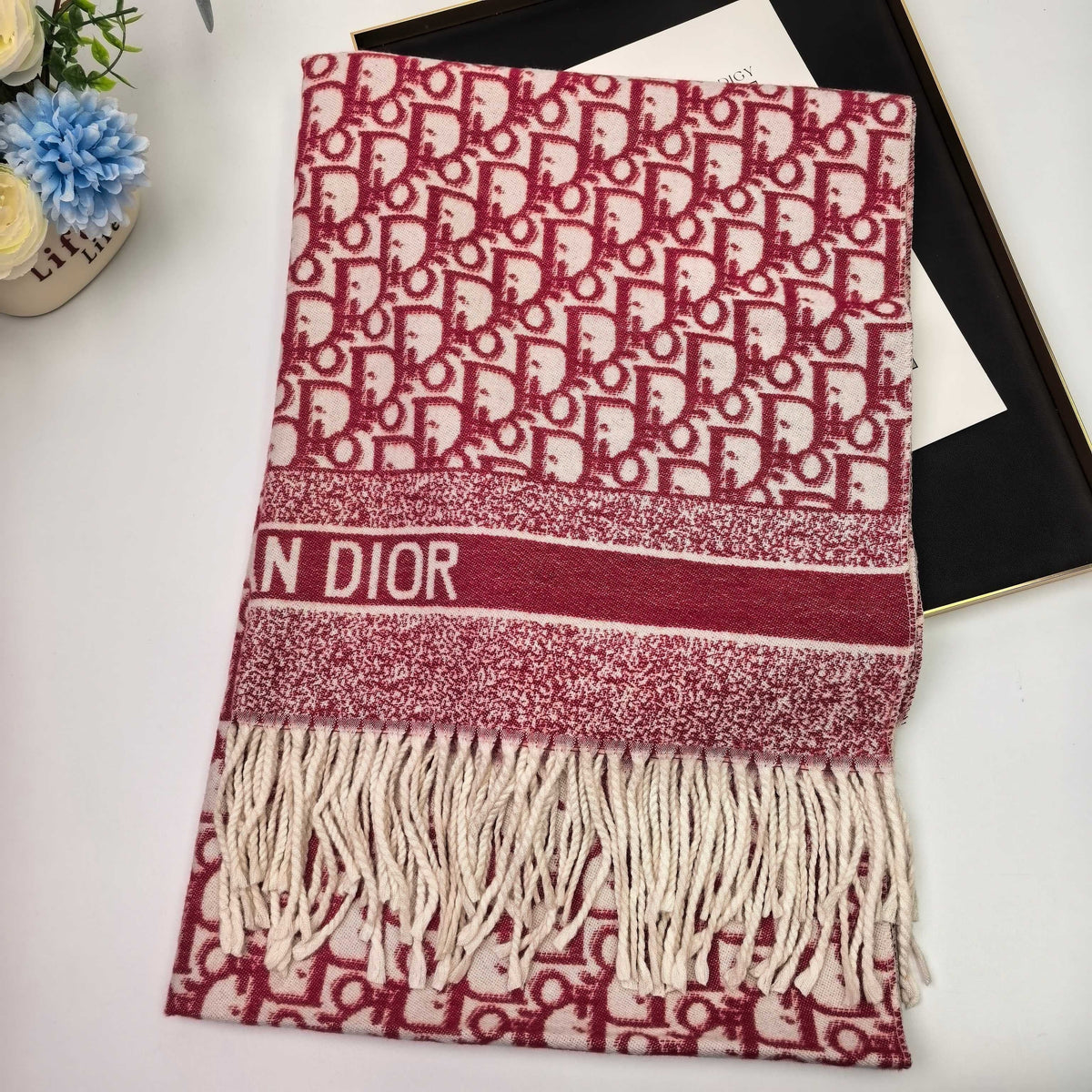 Dior Style Oblique Logo Fringe Scarf product detail 2