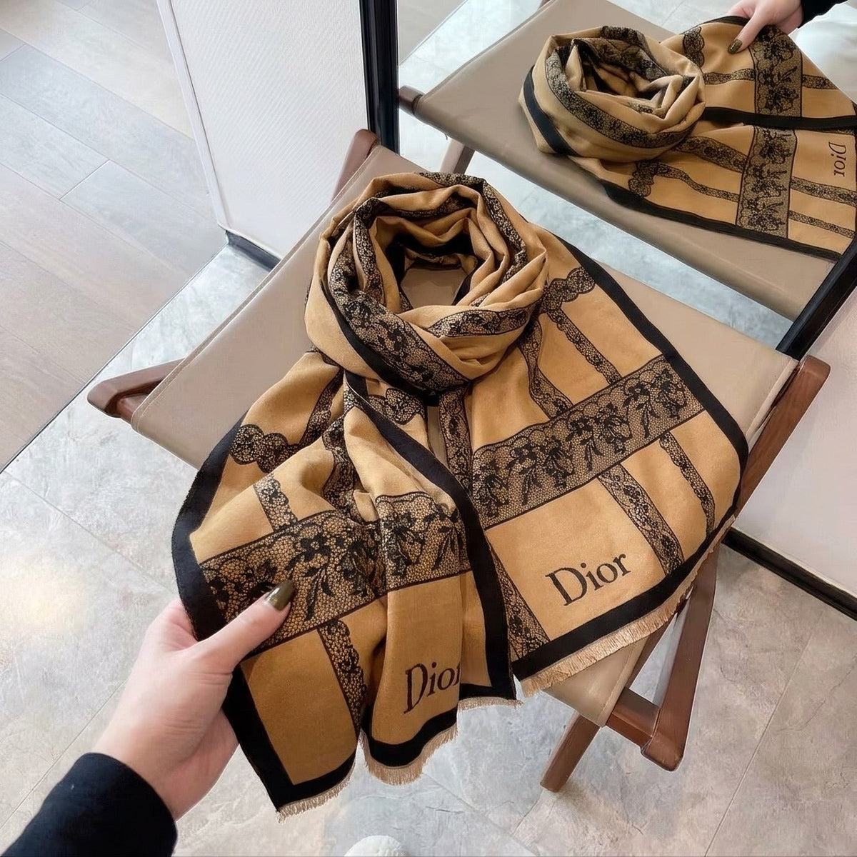 Dior Style Toile Fringe Scarf product detail 7