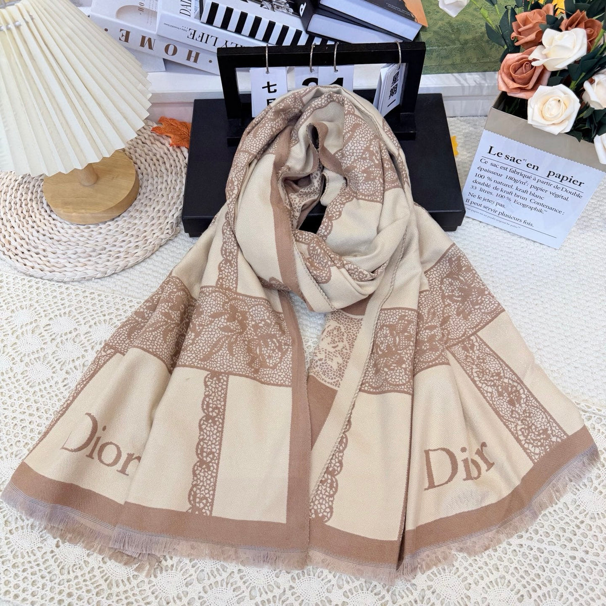 Dior Style Toile Fringe Scarf product detail 9
