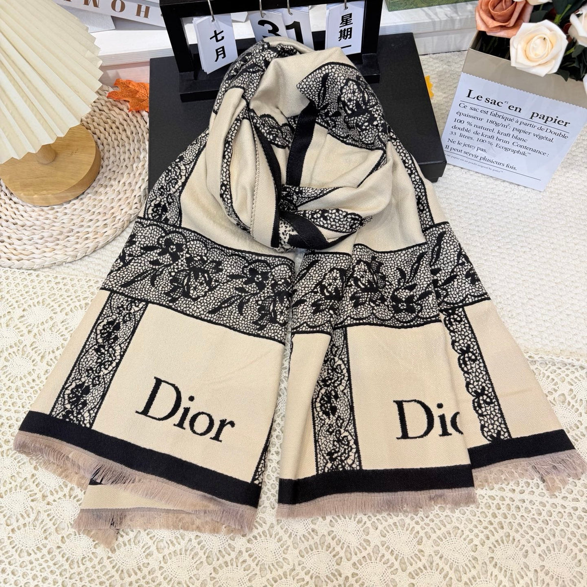 Dior Style Toile Fringe Scarf product detail 10