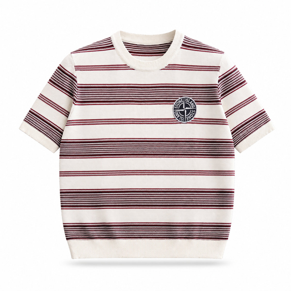 Stone Island Compass Badge Striped Knit T-Shirt - Red front view