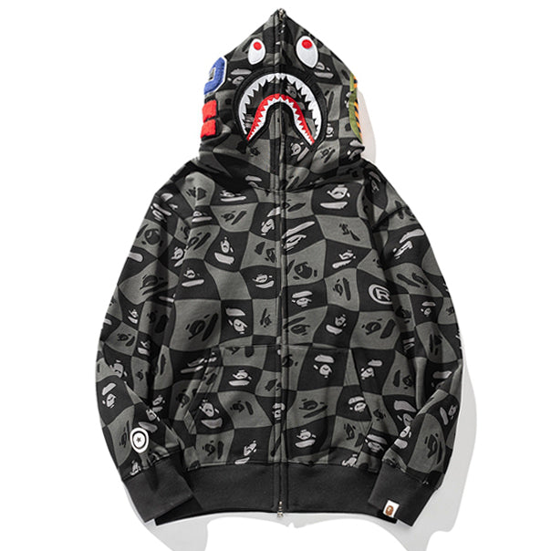 BAPE Black Grey Shark Zip Hoodie product view 2