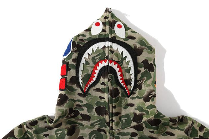 BAPE WGM Camo Shark Hoodie - Green & Grey product view 4