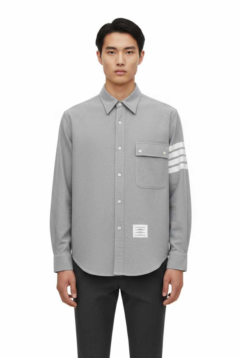 Men's Casual Oxford Shirt - 100% Cotton Button - Front Shirt by Thom Browne, shirt detail view