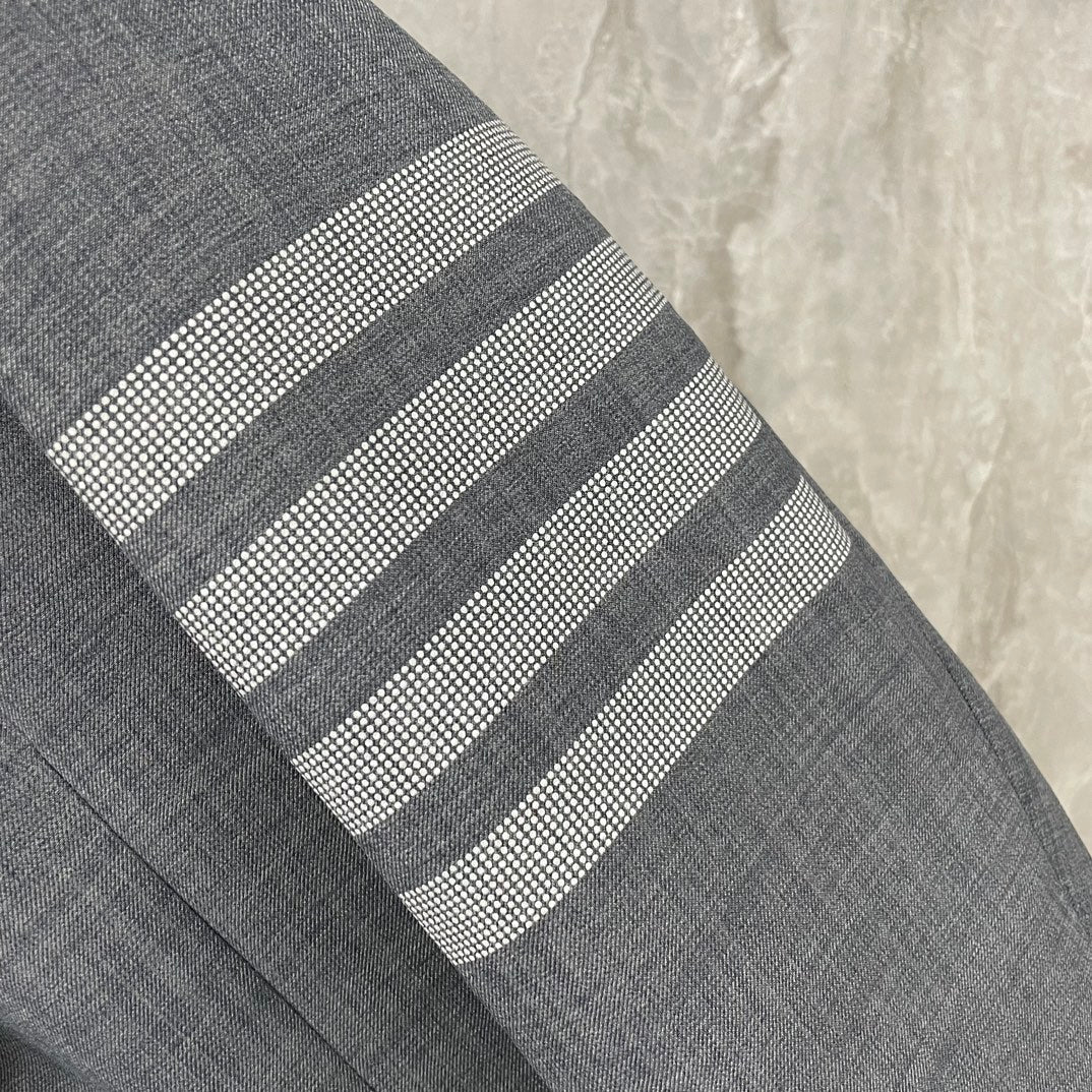 Men's 4 - Bar Suit Jacket with Signature Grosgrain Detail by Thom Browne, outerwear detail view