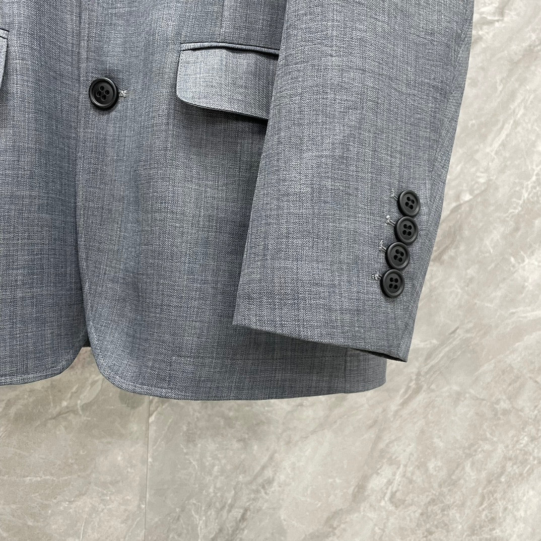 Men's 4 - Bar Suit Jacket with Signature Grosgrain Detail by Thom Browne, outerwear detail view