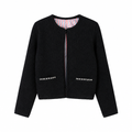 Dark cropped round-neck women's jacket on a white square background