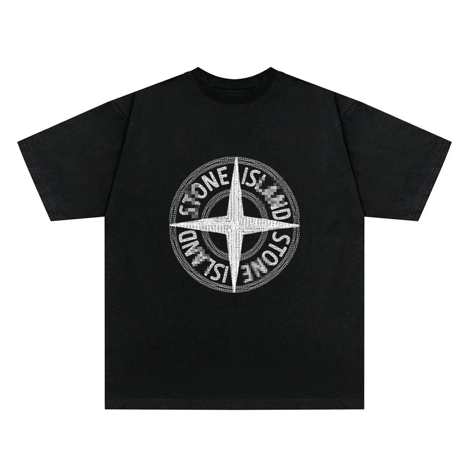 Stone Island Textured Compass Graphic Cotton T-Shirt - White front view