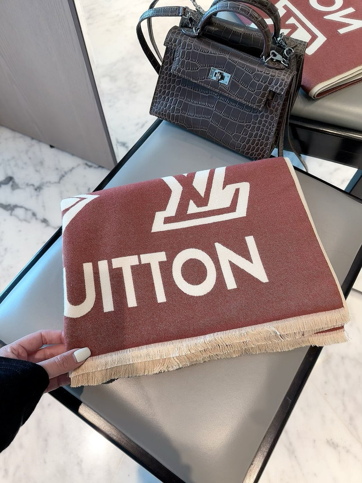 Louis Vuitton Style Oversized Monogram Scarf product detail 6