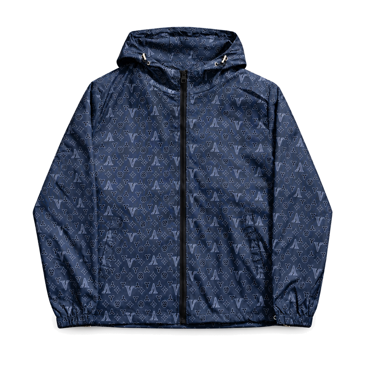 Navy Digital Monogram Hooded Windbreaker front product view on white background