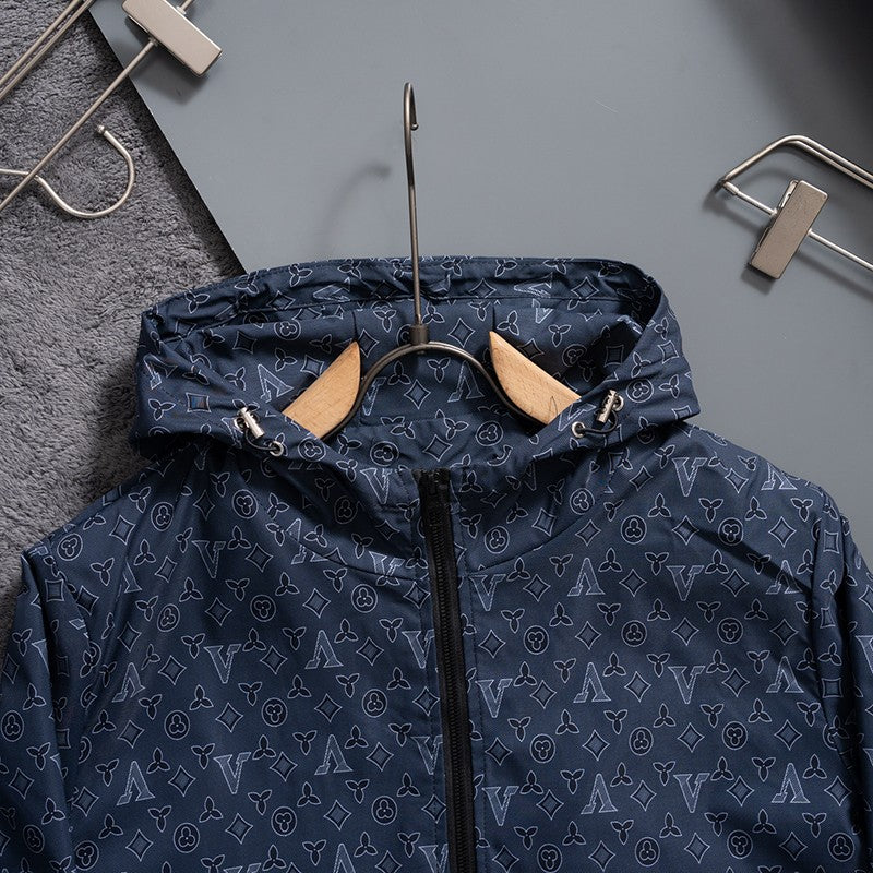 Navy Digital Monogram Hooded Windbreaker product detail view 3