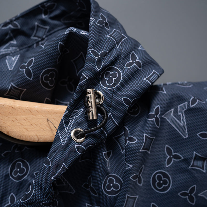 Navy Digital Monogram Hooded Windbreaker product detail view 4