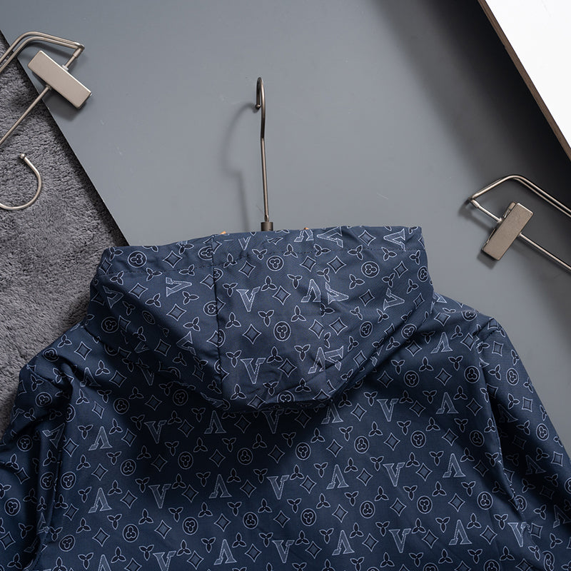 Navy Digital Monogram Hooded Windbreaker product detail view 6