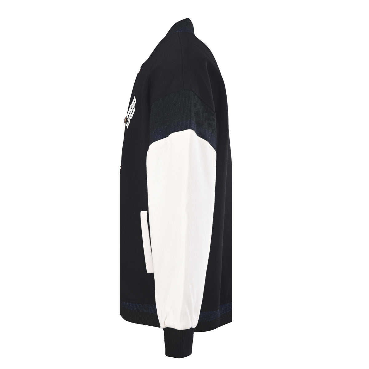 Black White Leather-Panel Varsity Jacket product detail view 2