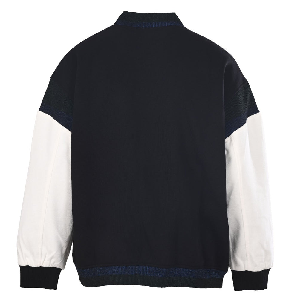 Black White Leather-Panel Varsity Jacket product detail view 3