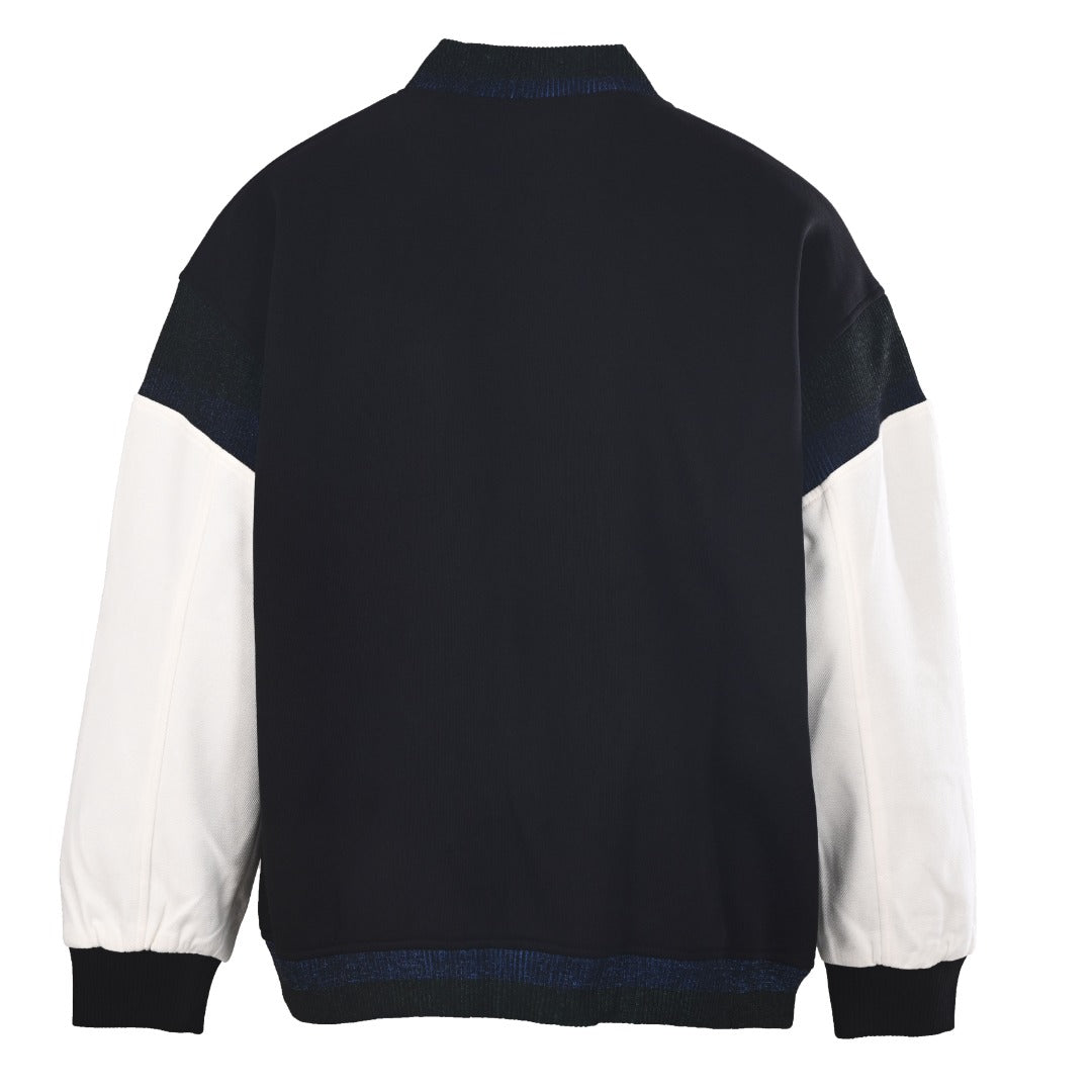 Black White Leather-Panel Varsity Jacket product detail view 3